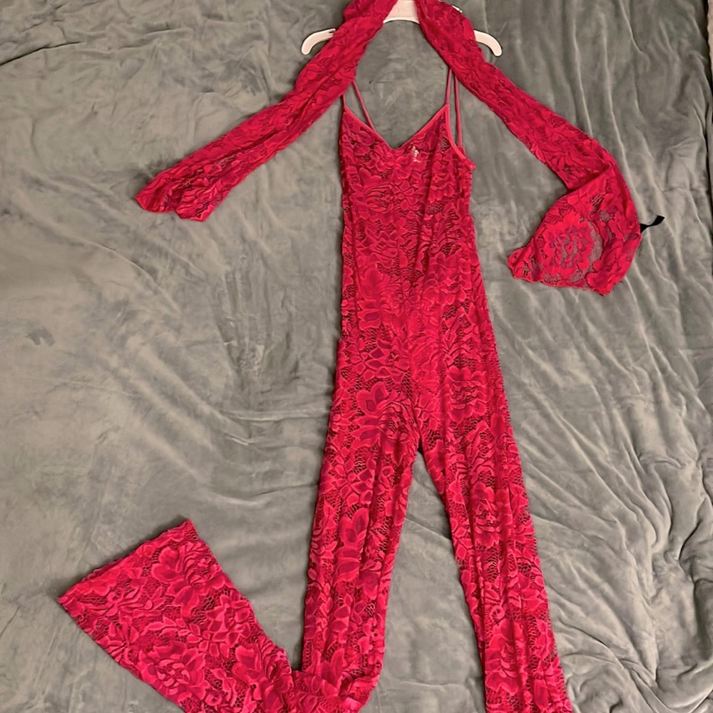 Hot pink lace romper/jumpsuit